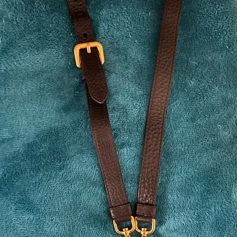 Authentic Prada Black Leather Bag Strap with Gold Tone Hardware